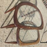 2 tables in mahogany, glass and bronze around 1960