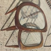 2 tables in mahogany, glass and bronze, circa 1960