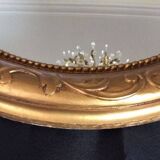 Large Baroque Mirror • Oval Arch • Carved Wood • Resin • 1950