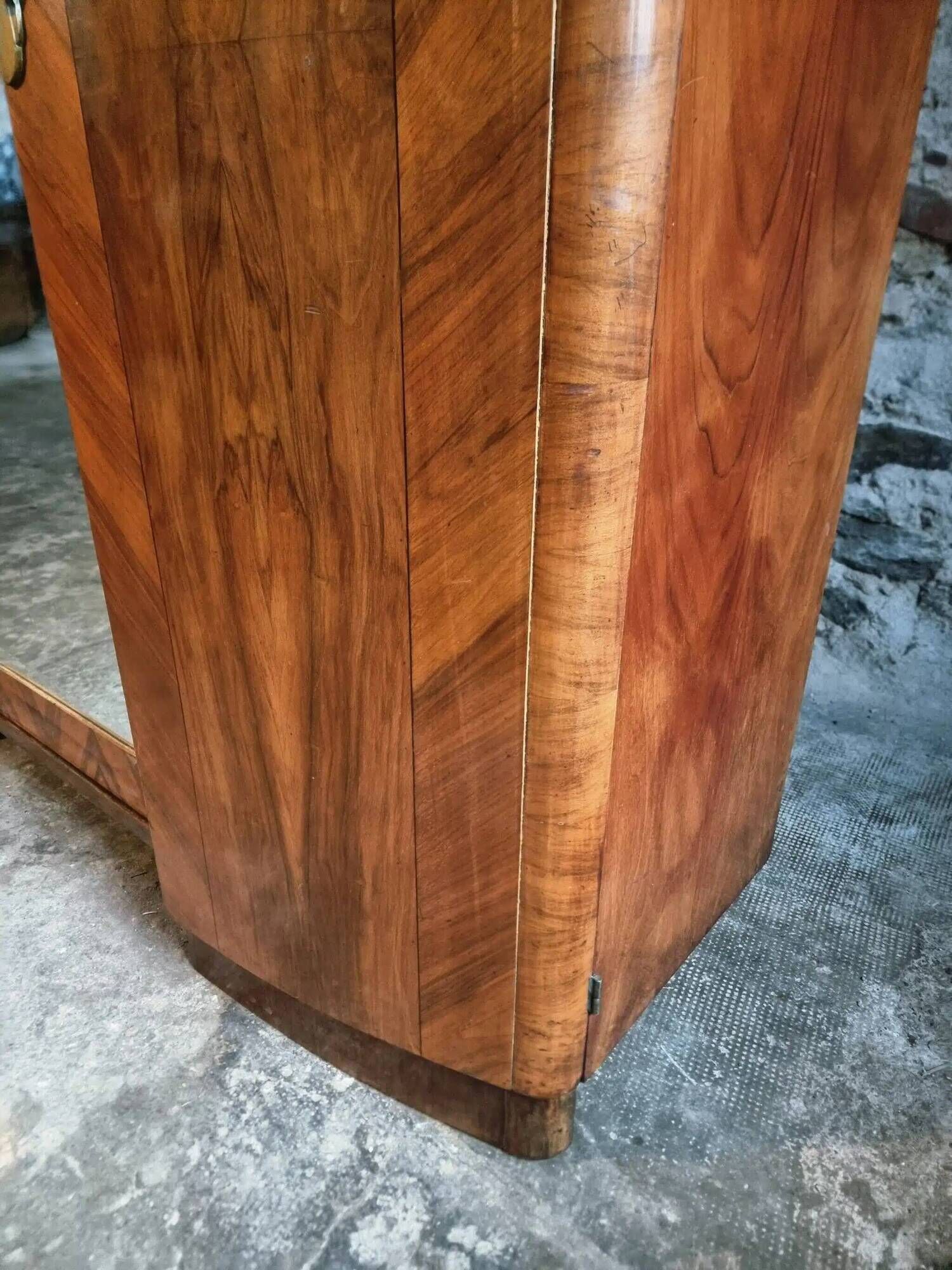 French Art Deco walnut wardrobe with mirror, 1930s
