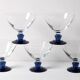 Set of 5 Mid-Century Blue Crystal Stem Coupes / Luigi Bormioli / Parma 1980