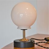 White vintage globe table lamp, black and gold finishes