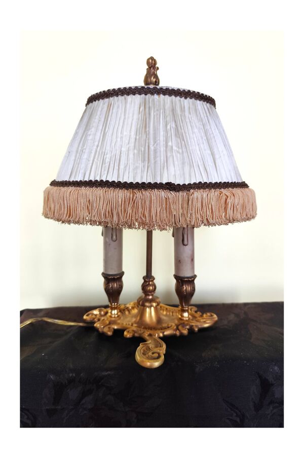lampe bouillotte en bronze avec 2 feux et abat jour en tissus