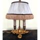 bronze bouillotte lamp with 2 lights and fabric shade