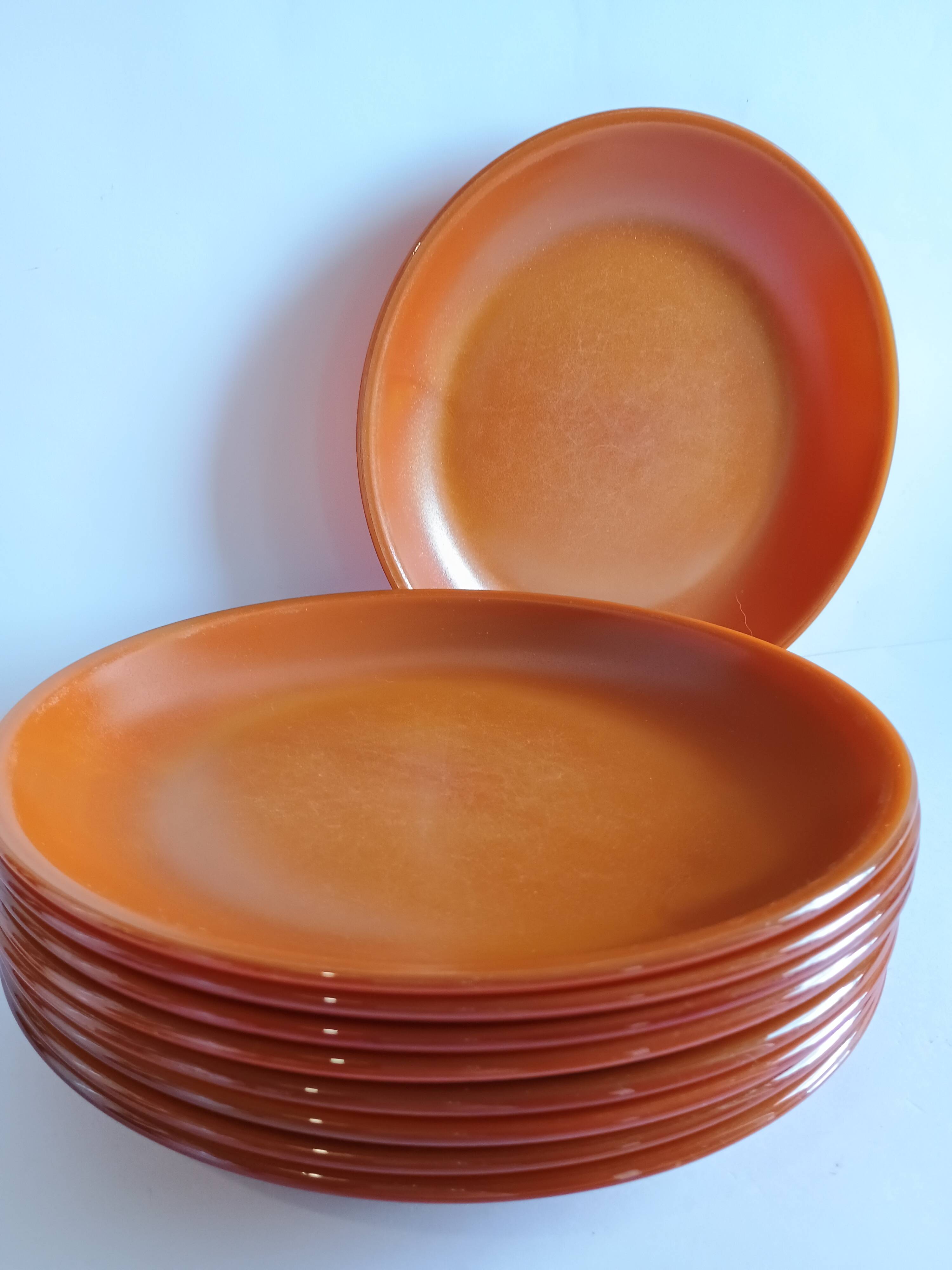 Set of 9 vintage opaline brown plates