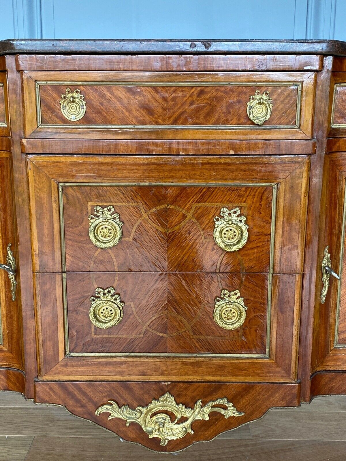 COMMODE TRANSITION LOUIS XV XVI LATE XIX TH ORNAMENTATION BRONZE MARBLE