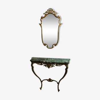 Console d'applique et miroir en bronze.
