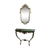 Bronze wall console and mirror.