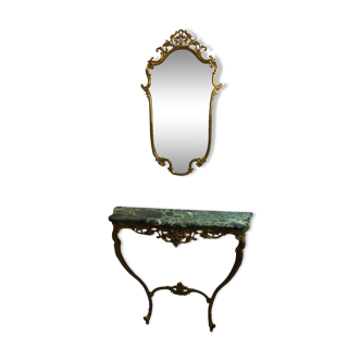 Bronze wall console and mirror.