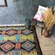 Handwoven vintage accent geometrical rug, colorful wool, Romanian carpet 220x146cm