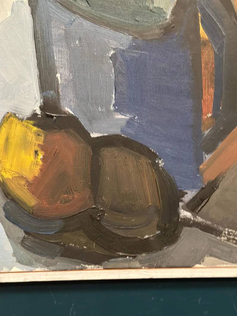 Original Swedish Oil on Canvas – “Blue Jug” by Stig Delang – Signed – Vintage & Framed
