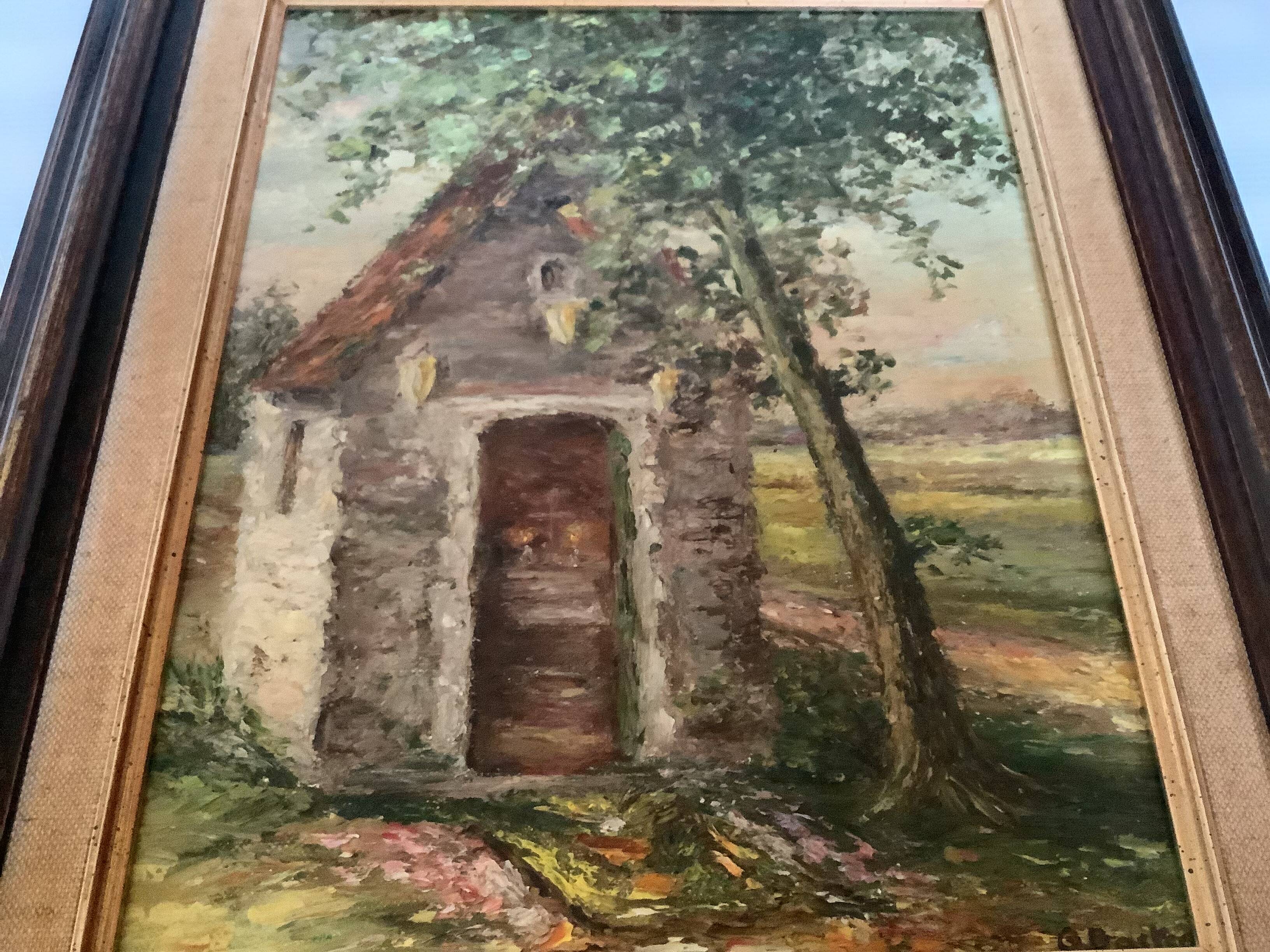 Landscape tableau of the countryside, canvas mounted on panel, signed.