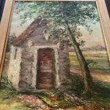 Landscape tableau of the countryside, canvas mounted on panel, signed.