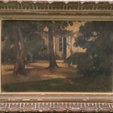 Landscape painting of a house on a summer day by Rapp