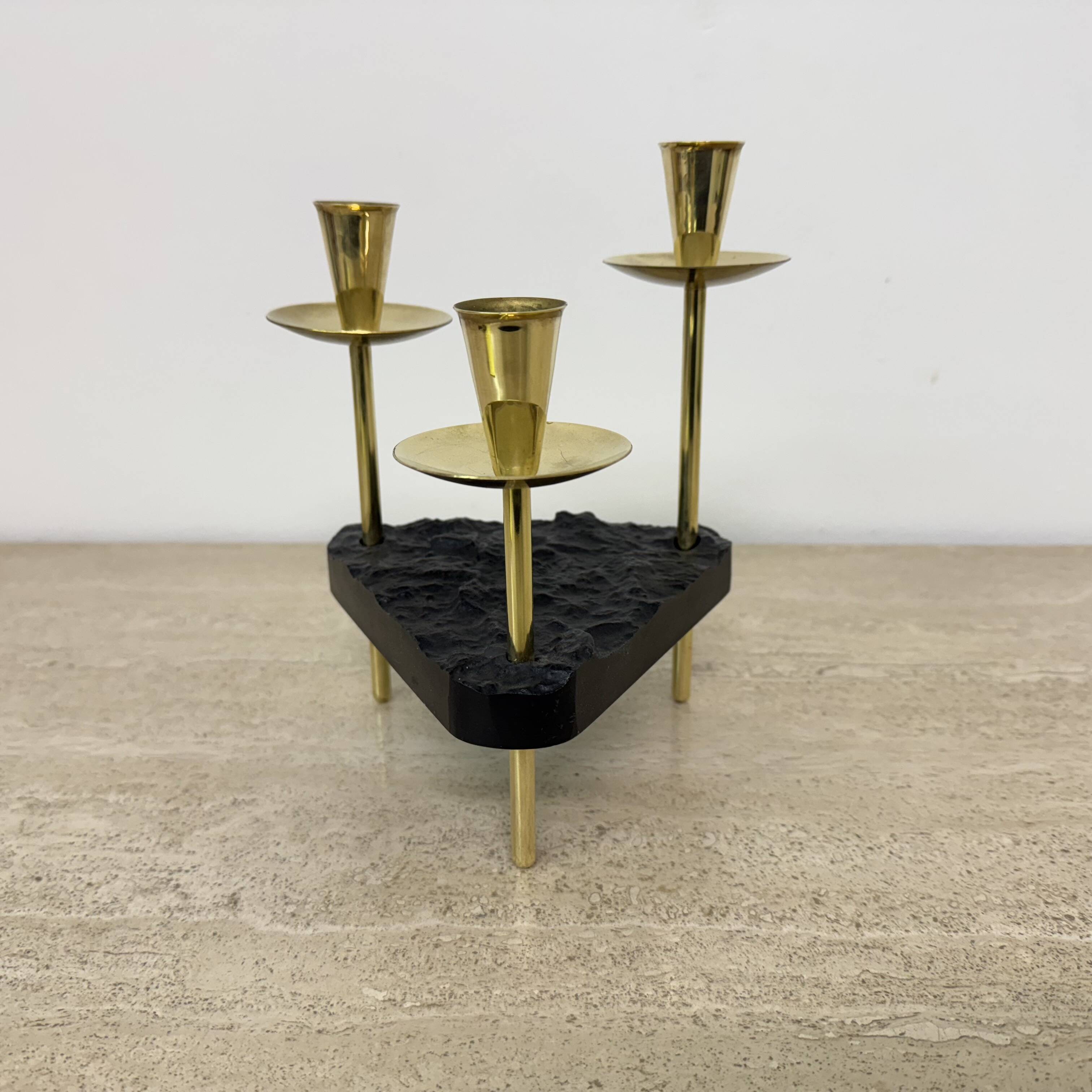 Mid century candle holder brass and lucite , 1970s