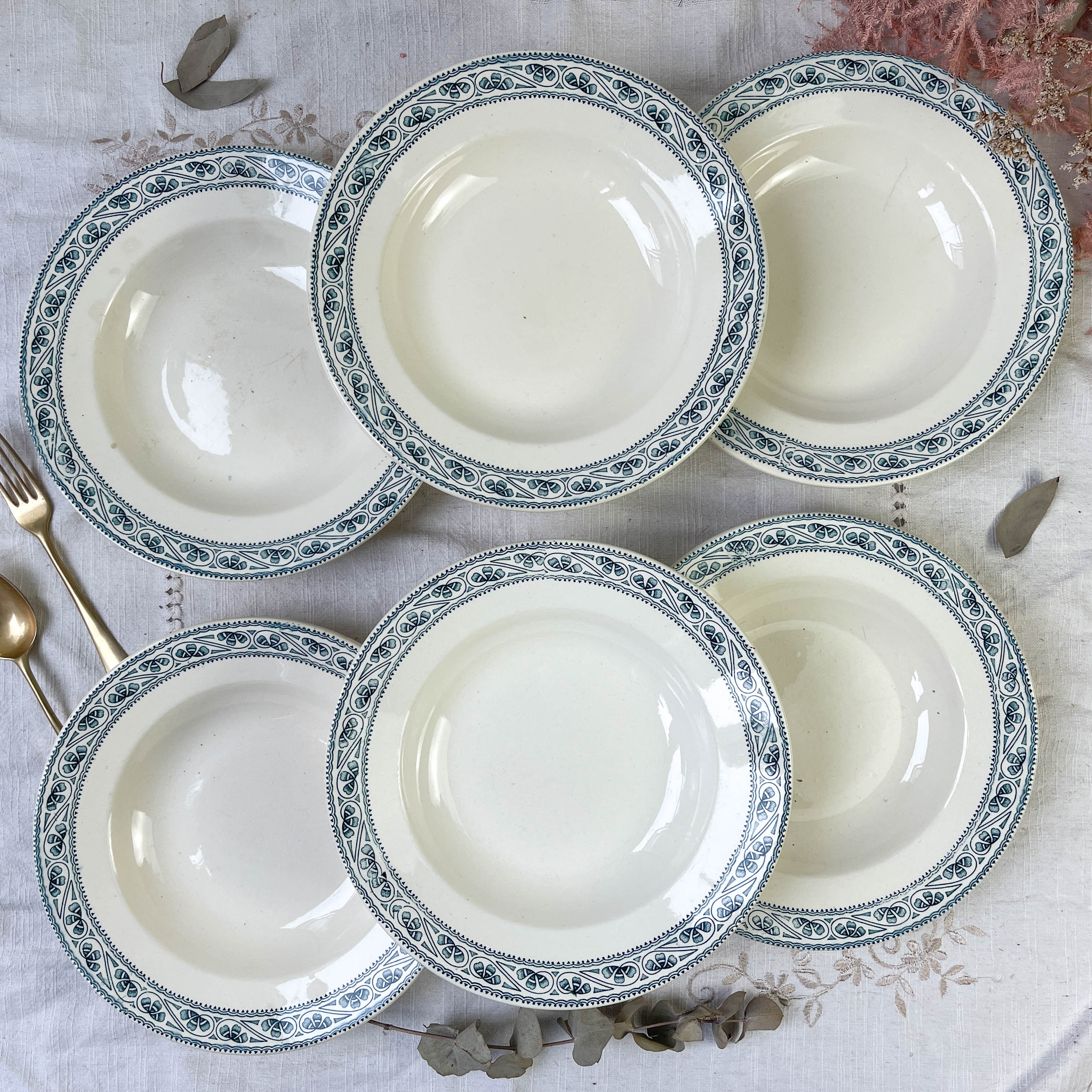 6 deep plates in Boulenger blue ironstone “Champigny”