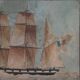 Watercolor on paper of a three-masted French ship from the 19th century by Th. Cochard