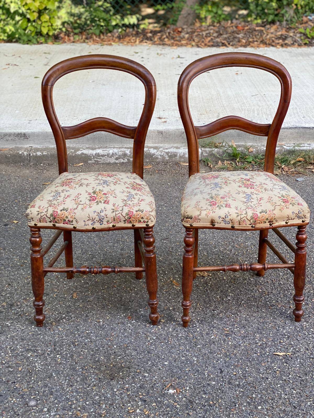 2 Louis Philippe chairs in curved solid wood and floral fabric