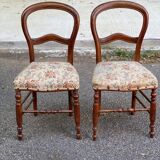2 Louis Philippe chairs in curved solid wood and floral fabric
