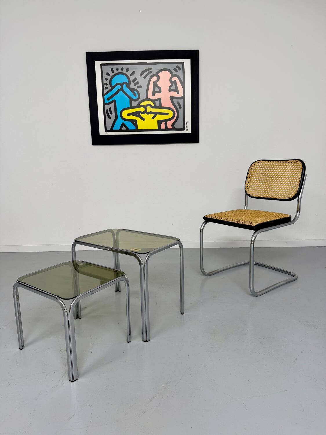 Morex nesting coffee table in metal and smoked glass, Italian design from the 1980s