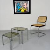 Morex nesting coffee table in metal and smoked glass, Italian design from the 1980s