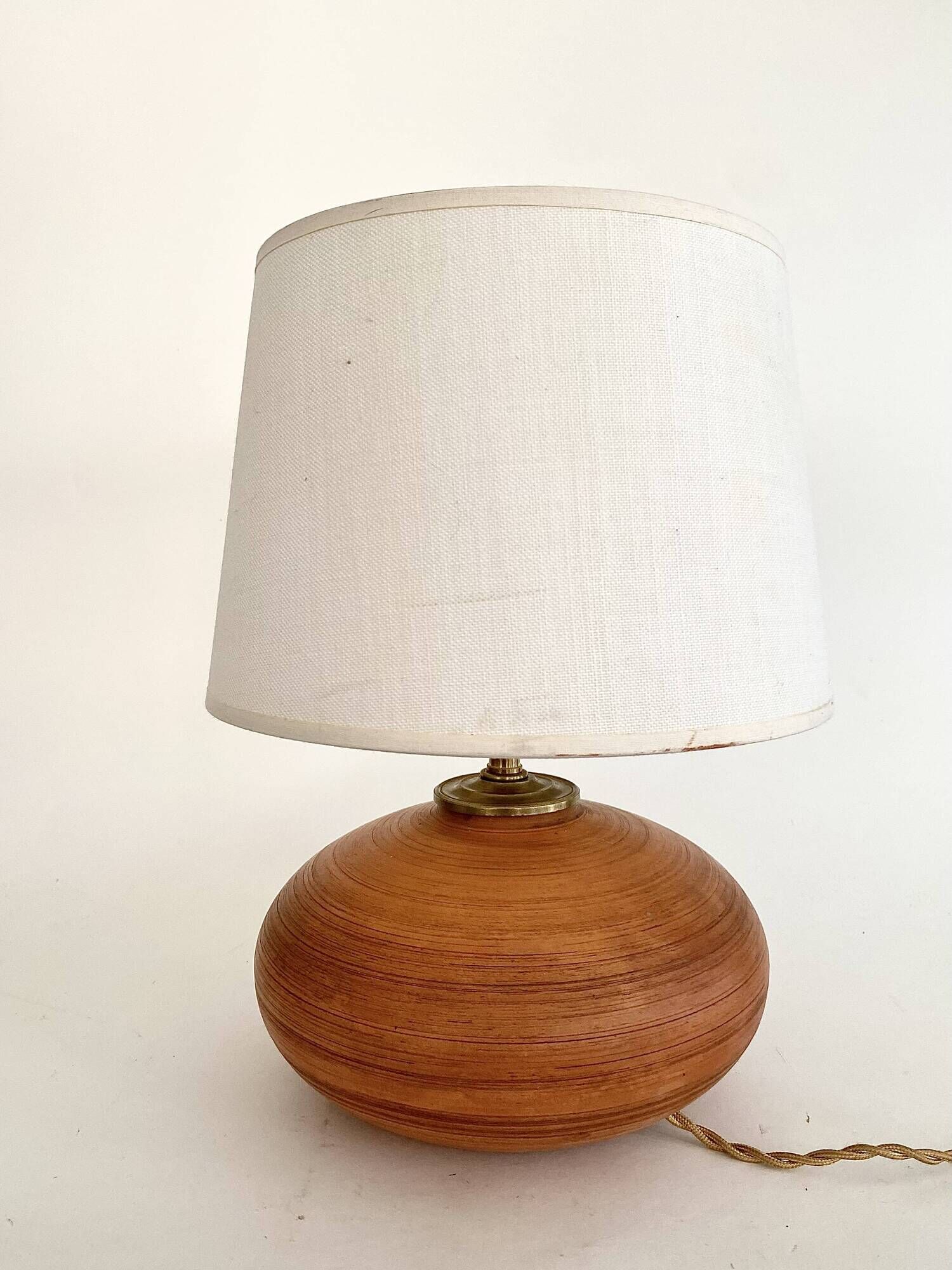 Lampe céramique, câble 2 M tissu neuf, abat-jour coton