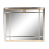 Grand miroir carré vintage en chrome et laiton, années 1970