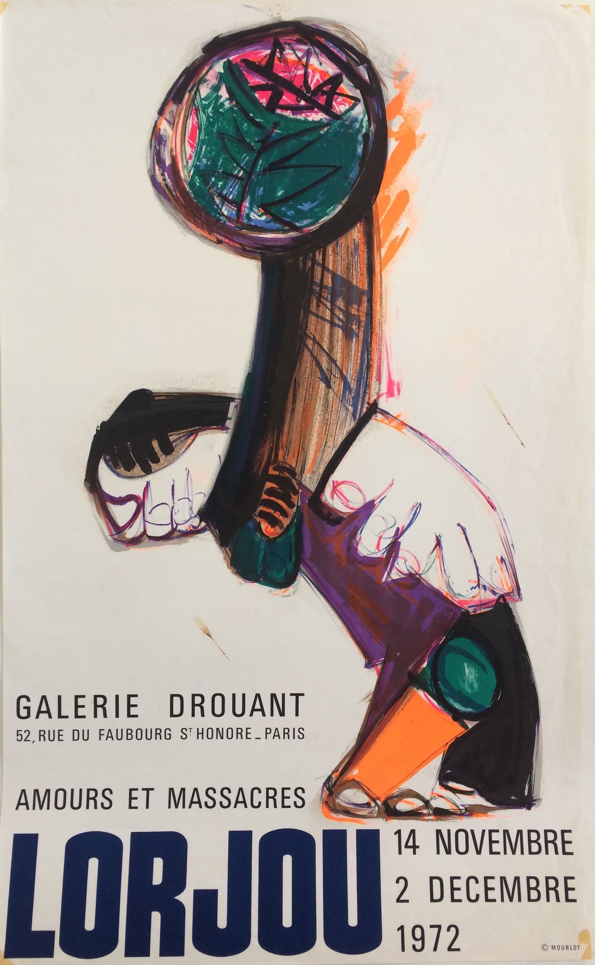 Bernard Lorjou, Galerie Drouant, 1972. Original exhibition poster made in lithograph