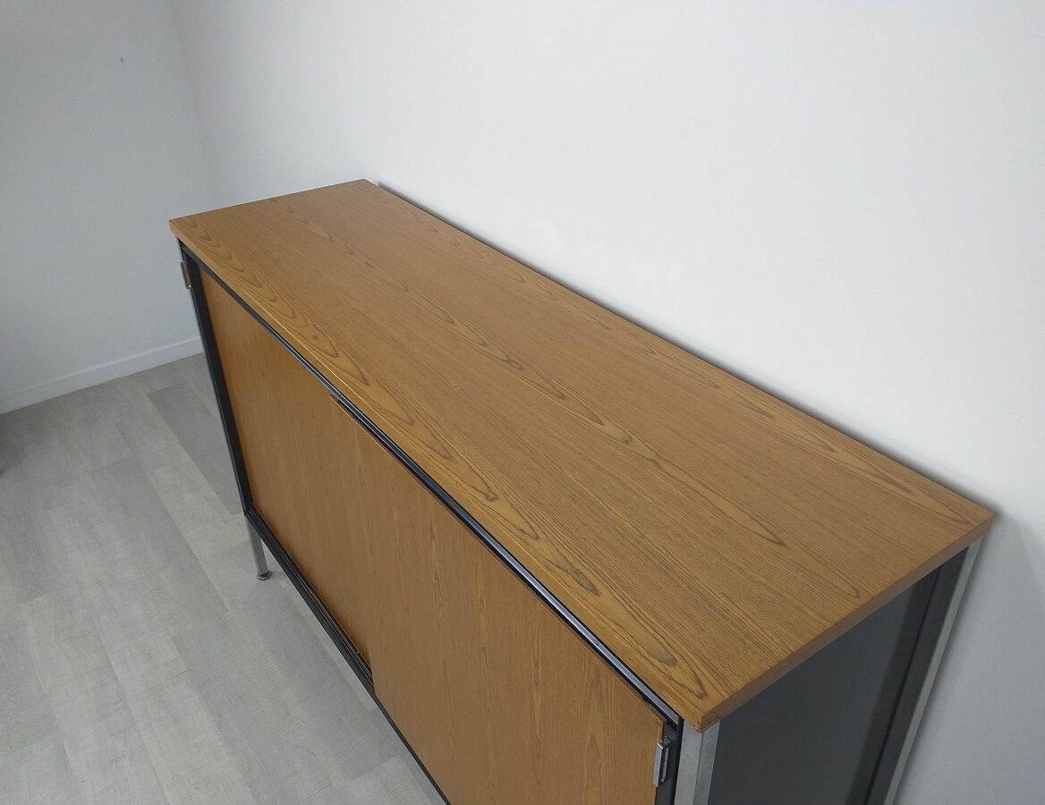 Sideboard storage modernist design 70s vintage oak metal