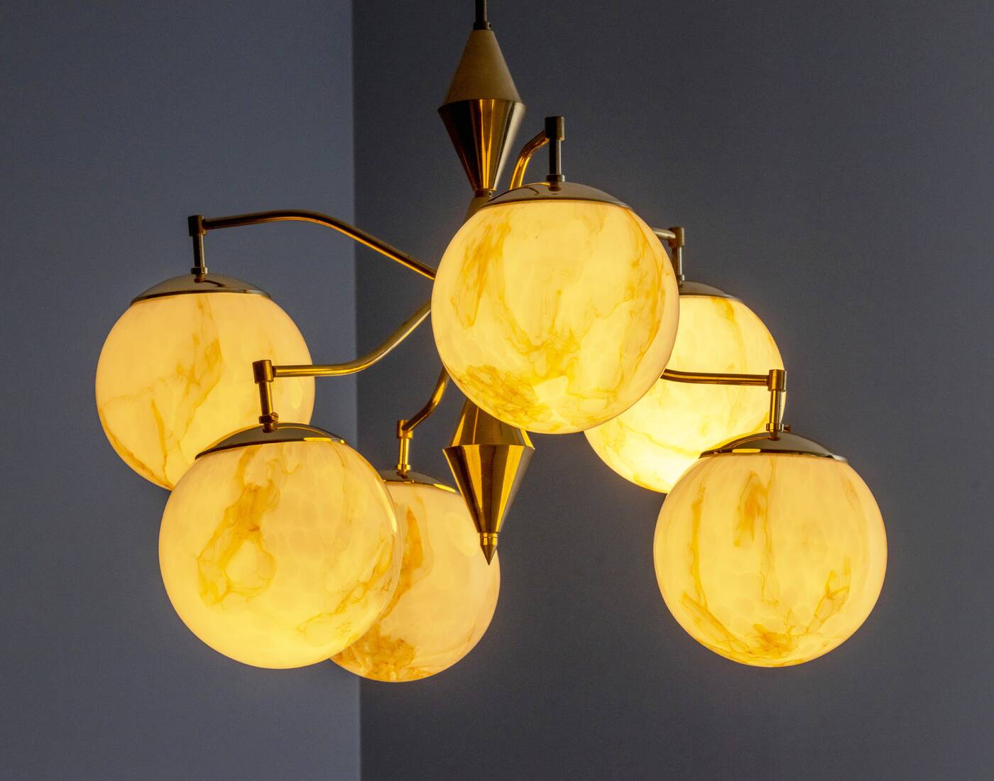 Vintage Marbled Glass Chandelier, 1960s–1980s, Czechoslovakia