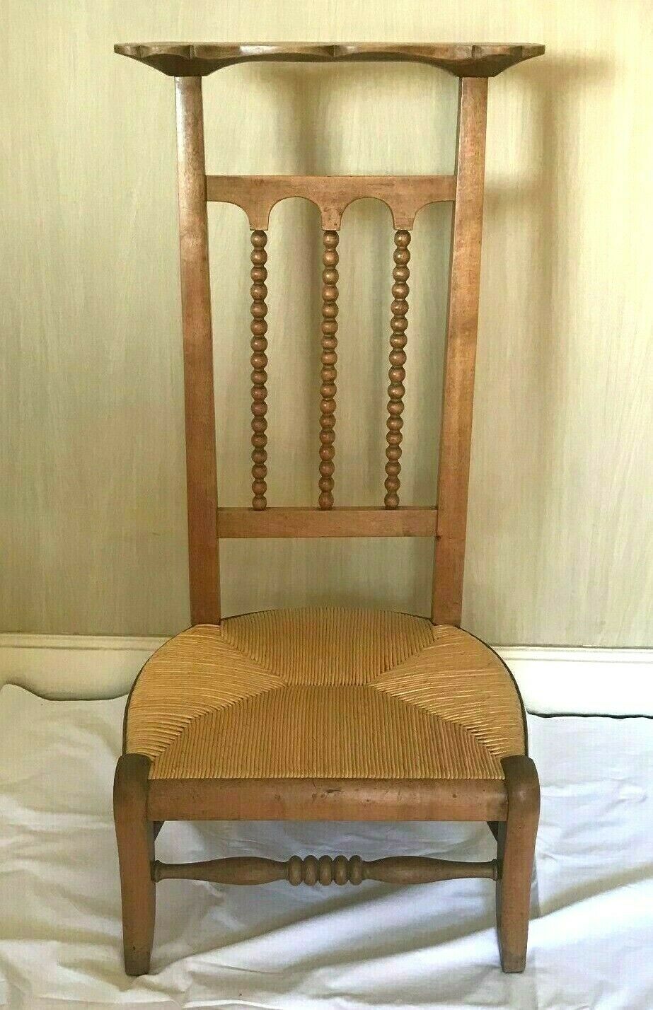 Pray god in massive cherry tree, 20th century straw bottom Prayer chair