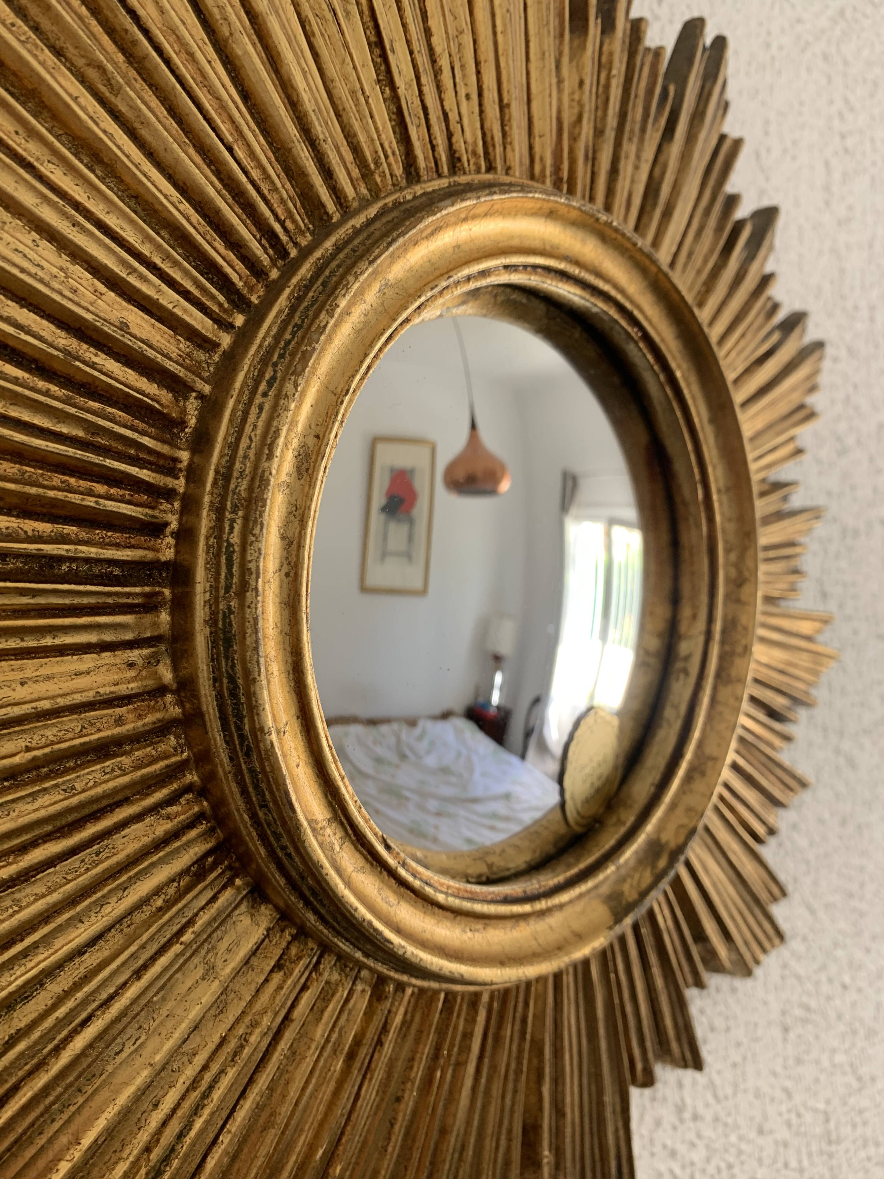 Vintage mirror 1960 witch's eye sun gold leaf - 43 cm