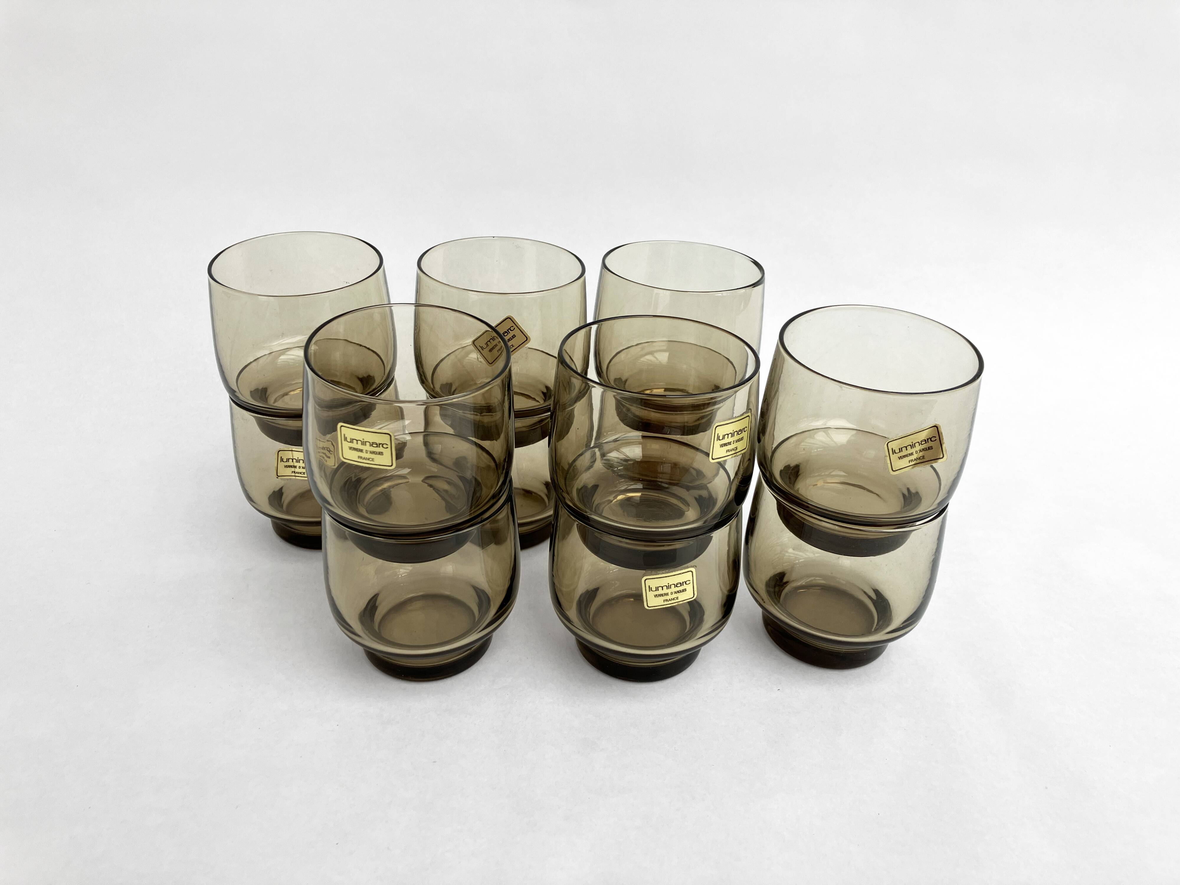 Ensemble de 6 verres transparents fumés LUMINARC • Neuf • Vintage 70s • 2 lots disponibles