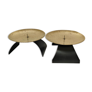Pair of brass and metal candle holders design 70s