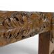 Solid oak coffee table carved with fauns and gray marble top, France, circa 1940