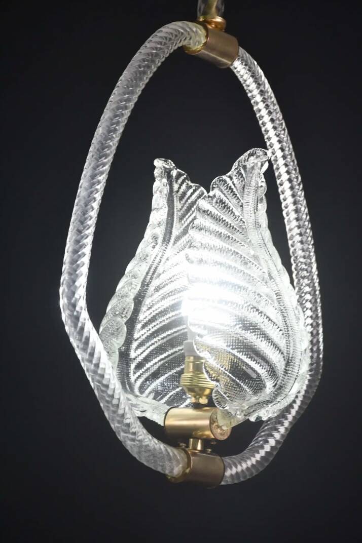 Set of 2 Pink and Transparent Murano Glass Chandelier by Barovier e Toso, 1950s