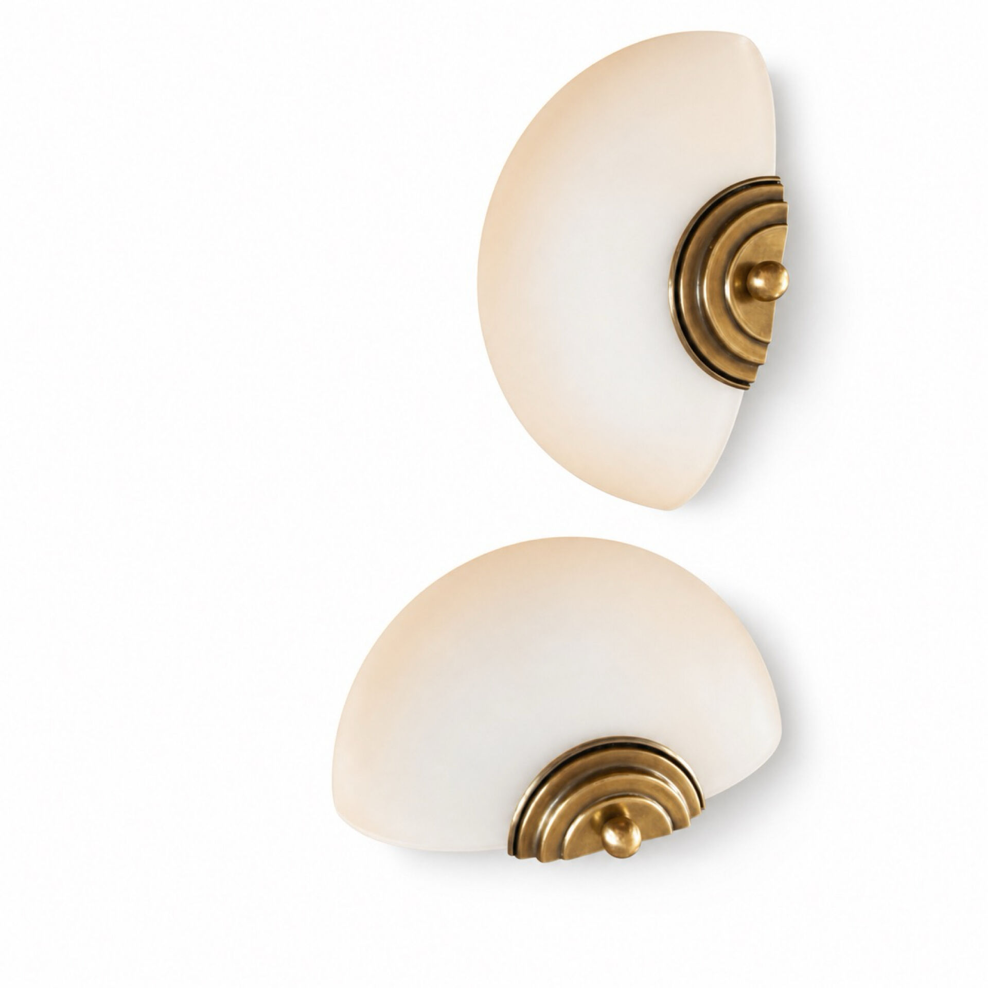 Pair of vintage wall lights in brass and opaline glass, Art Deco style.