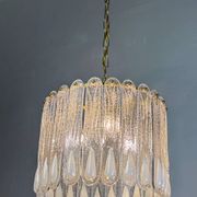 Murano Mazzega chandelier, iridescent white frosted glass, Italy 1960