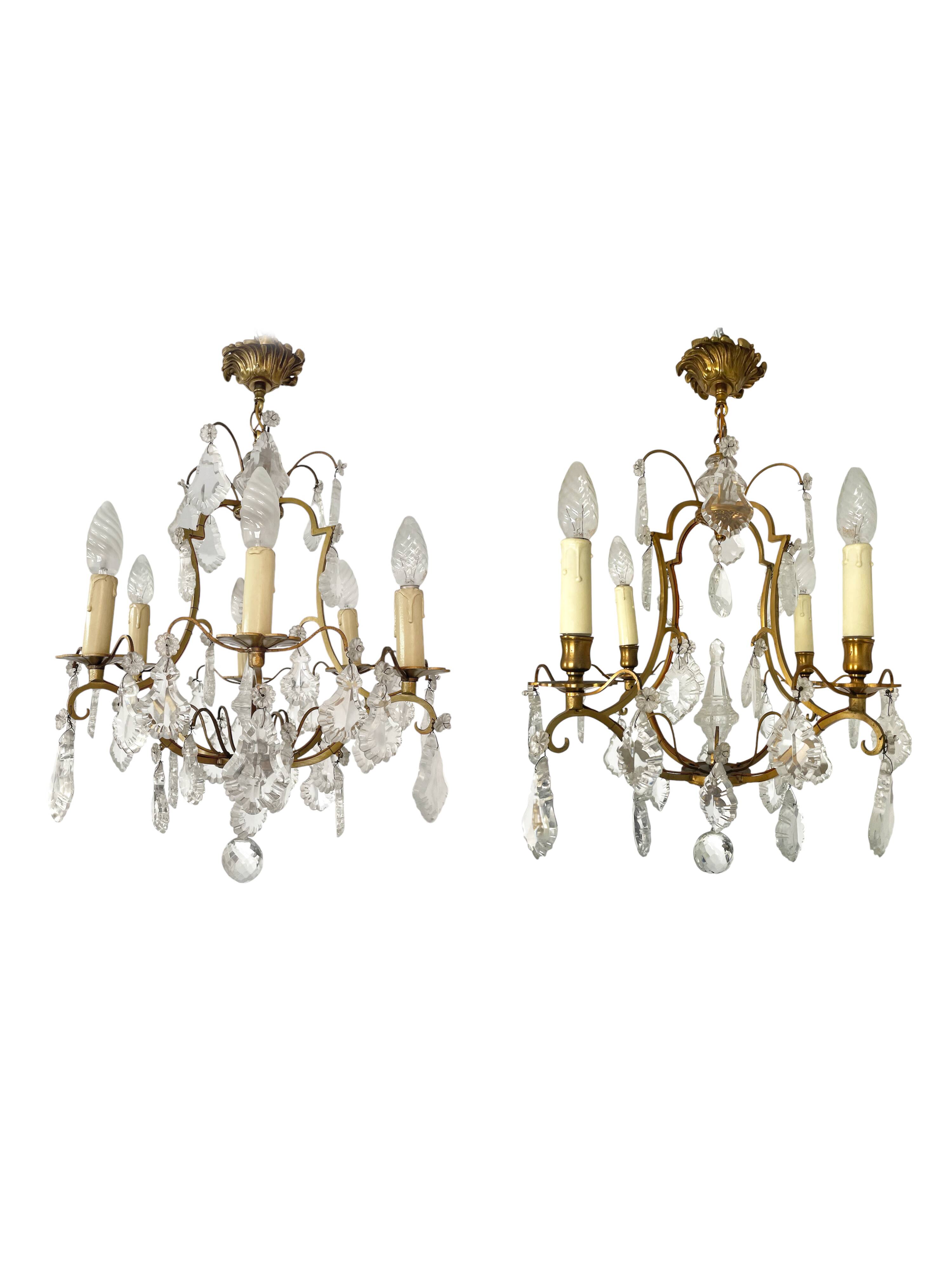 Set of 2 bronze chandeliers with tassels (crystal)