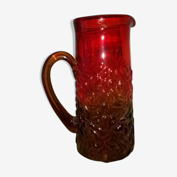 Carafe - verre soufflé - bicolore rouge & orange - décor relief - 1.5l