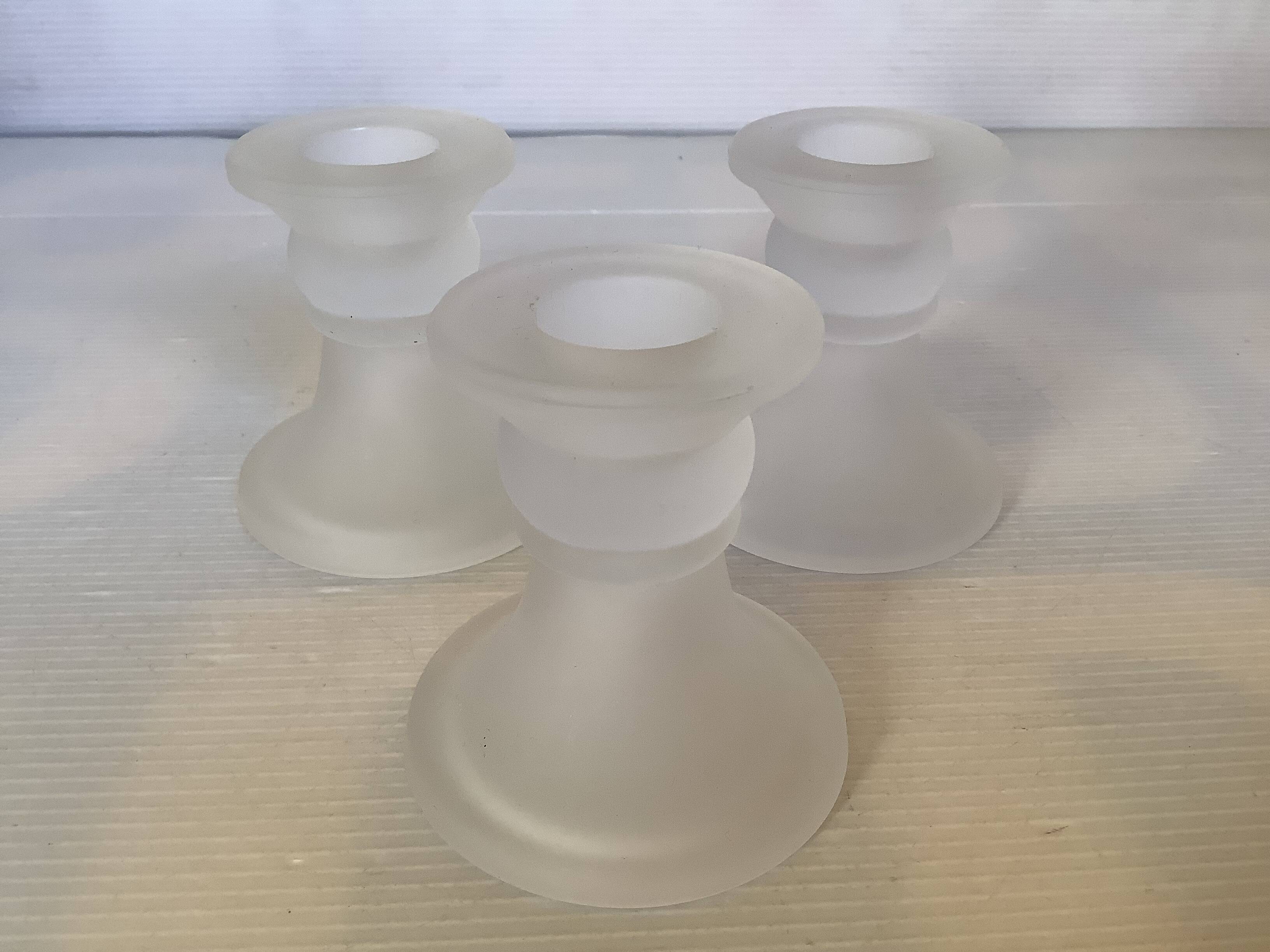Set of three frosted glass candle holders