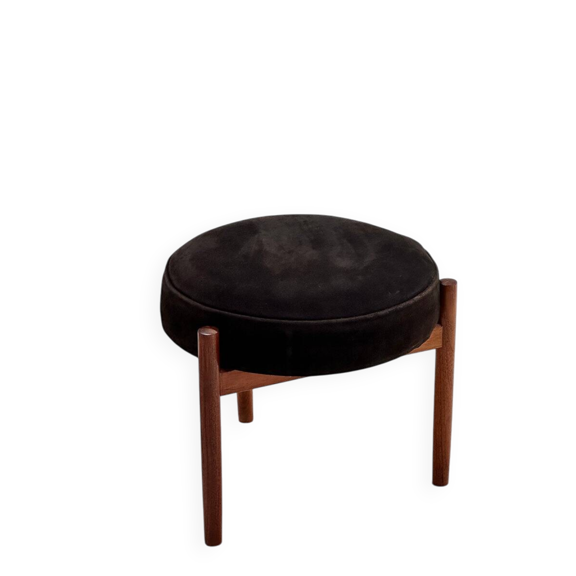 Tabouret repose-pieds en teck et daim, Hugo Frandsen, Spottrup Mobelfabrik, Danemark