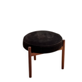 Teak and suede footstool, Hugo Frandsen, Spottrup Mobelfabrik, Denmark