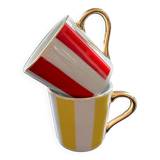 Pair of red and yellow striped cups