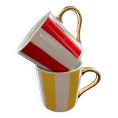 Pair of red and yellow striped cups