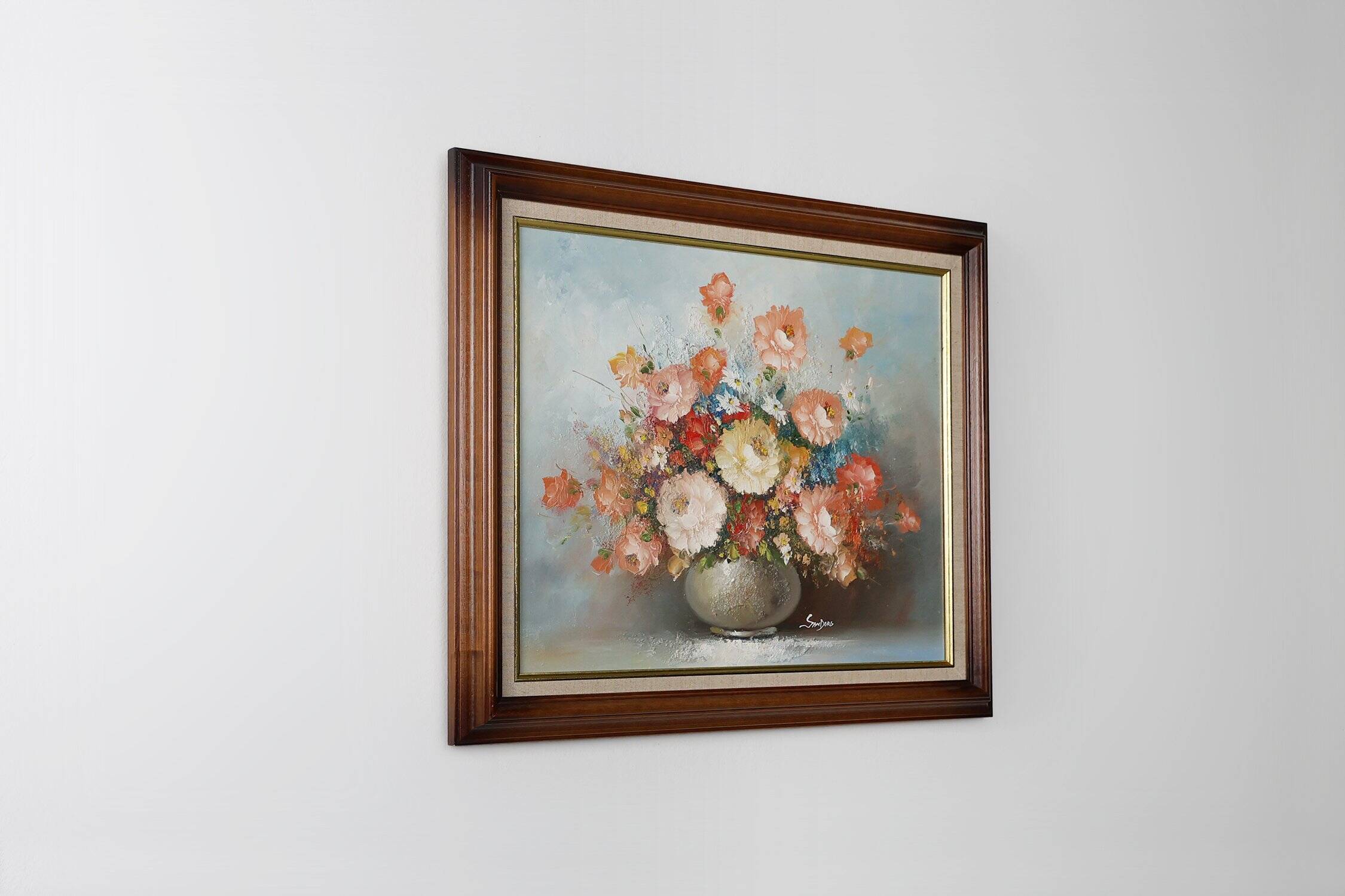 Edmond Sanders, Vase with Flowers, 1950s, Oil on Canvas, Framed