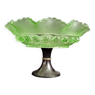 Green art deco glass cup on black foot