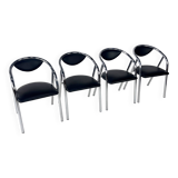 Set of 4 Postmodern Tubular Frame and Leather Dining Chairs, 1980s