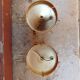 Pair of wall sconces in crystal glass and gilded brass. Venini style.
