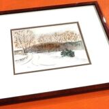 Framed watercolor Winter Landscape under the snow by D.Camelo